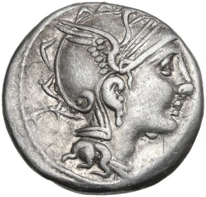 obverse: Appius Claudius Pulcher, T. Manlius Mancinus and Q. Urbinius. Denarius, 111 or 110 BC