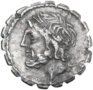 obverse: L. Scipio Asiagenus.. Fourreé Denarius serratus, 106 BC