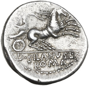 reverse: D. Iunius Silanus L.f. . AR Denarius, 91 BC