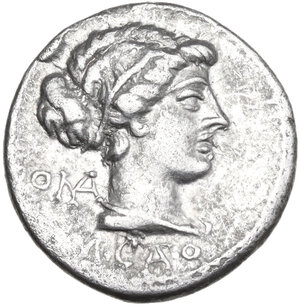 obverse: M. Cato. Denarius, 89 BC