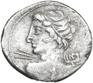 obverse: C. Licinius L. f. Macer. Denarius, 84 BC