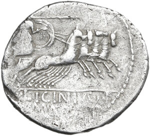 reverse: C. Licinius L. f. Macer. Denarius, 84 BC