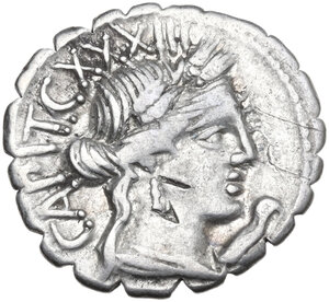 obverse: C. Marius C.f. Capito.. Denarius serratus, 81 BC