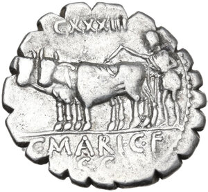 reverse: C. Marius C.f. Capito.. Denarius serratus, 81 BC