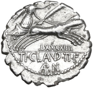 reverse: Ti. Claudius Ti. f. Ap. n. Nero.. AR Denarius serratus, 79 BC