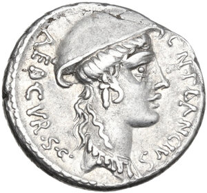 obverse: Cn. Plancius. Denarius, 55 BC