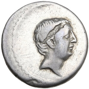 obverse: L. Livineius Regulus. Denarius, 42 BC