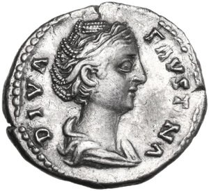 obverse: Faustina I, wife of Antoninus Pius (died 141 AD).. AR Denarius, after 141 AD