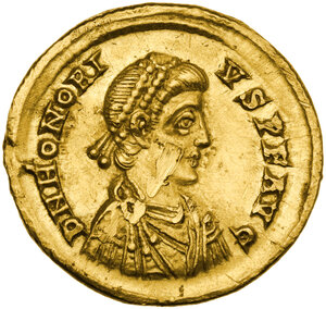 obverse: Honorius (393-423).. AV Solidus, Mediolanum mint, 402-423 AD