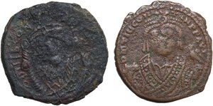 obverse: Tiberius II Constantine (578-582).. Lot of 2 unclassified AE Folles