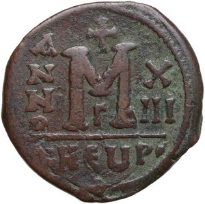 reverse: Maurice Tiberius (582-602).. AE Follis, Theupolis (Antioch) mint, dated RY 13 (594-595)