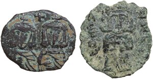 obverse: Constantine V with Leo IV (751-775).. Lot of 2 unclassified AE Folles