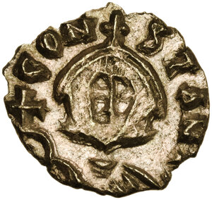 reverse: Basil I, the Macedonian (867-886), with Constantine (868-879).. Debased AV Semissis (?), Syracuse mint