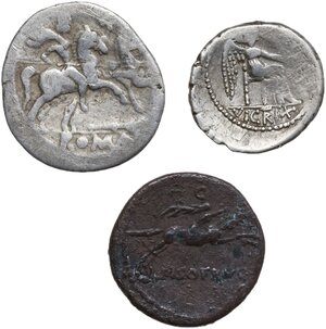 reverse: The Roman Republic. Lot of 3 unclassified AR denominations