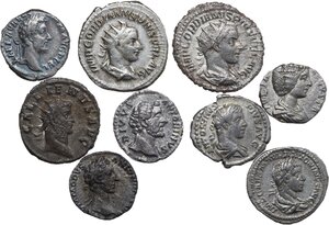 obverse: The Roman Empire.. Multiple lot of nine (9) AR Denarii and Antoninianii