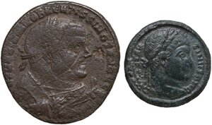 obverse: The Roman Empire.. Lot of 2 unclassified AE denominations, including: Diocletian and Constantine I