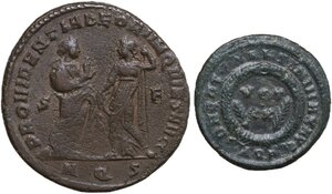 reverse: The Roman Empire.. Lot of 2 unclassified AE denominations, including: Diocletian and Constantine I
