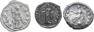reverse: The Roman Empire.. Lot of 3 unclassified AR Denarii, including: Severus Alexander, Commodus and Faustina II