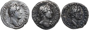 obverse: The Roman Empire.. Lot of 3 unclassified AR Denarii, including: Hadrian and Antoninus Pius