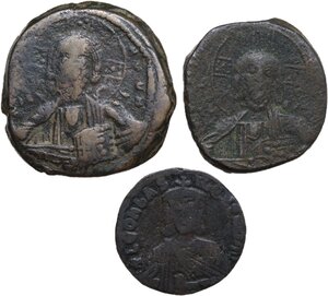 obverse: The Byzantine Empire.. Lot of 3 unclassified AE denominations, including anonymous folles and Leo VI