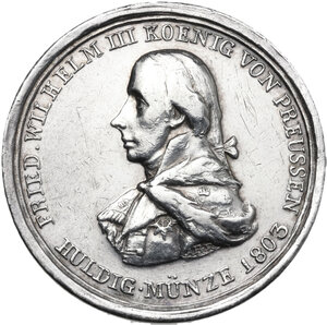 obverse: Germany.  Friedrich Wilhelm III (1797-1840).. AR Medal, 1803