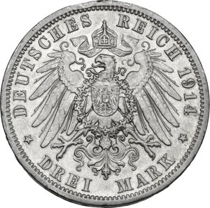 reverse: Germany. Prussia..  Wilhelm II (1888-1918).. AR 3 Mark, Berlin mint, 1914 A