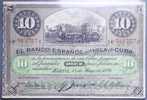 reverse: CUBA 10 PESOS 1896 BB/BB+