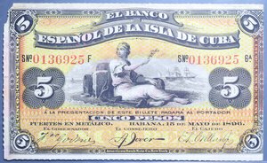 reverse: CUBA 5 PESOS 1896 BB-SPL