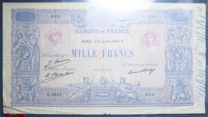 reverse: FRANCIA 1000 FRANCS 1926 BB (STRAPPI)