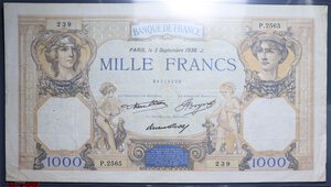 reverse: FRANCIA 1000 FRANCS 1936 BB+ (FORI)