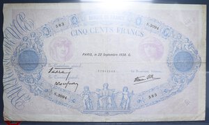 reverse: FRANCIA 500 FRANCS 1938 BB (STRAPPI)