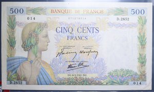 reverse: FRANCIA 500 FRANCS 1941 BB-SPL