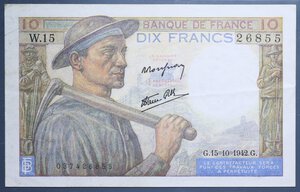 reverse: FRANCIA 10 FRANCS 1942 BB+