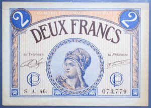 reverse: FRANCIA CAMERA COMMERCIO 2 FRANCS 1922 BB-SPL (FORI)