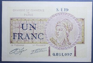 reverse: FRANCIA CAMERA COMMERCIO 1 FRANC 1922 SPL 