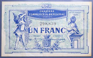 reverse: FRANCIA CAMERA COMMERCIO 1 FRANC 1920 BB+