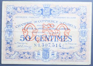 reverse: FRANCIA CAMERA COMMERCIO 50 CENTIMES 1920 BB/BB+