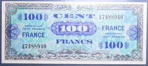 reverse: FRANCIA OCCUPAZIONE AMERICANA 100 FRANCS 1944 BB-SPL