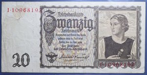 reverse: GERMANIA 20 MARK 1939 BB (STRAPPO)