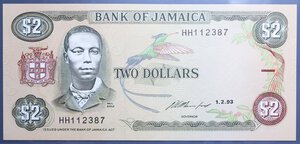 reverse: JAMAICA 2 DOLLARS 1993 FDS