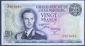 reverse: LUSSEMBURGO 20 FRANCS 1966 FDS