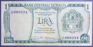 reverse: MALTA 1 POUND 1967 MB-BB