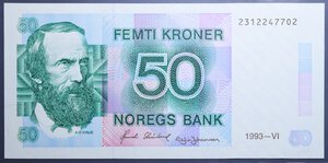 reverse: NORVEGIA 50 KRONER 1993 FDS