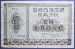 reverse: NORVEGIA 1 KRONE 1944 BB