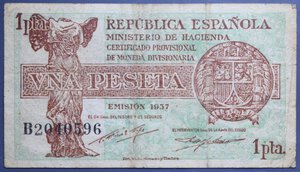 reverse: SPAGNA 1 PESETA 1937 MB-BB