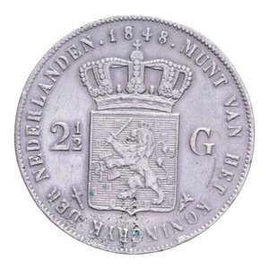 reverse: OLANDA WILLEM II 2 1/2 GULDEN 1848 AG. 22,10 GR. BB+ (DIFETTI DEL TONDELLO)