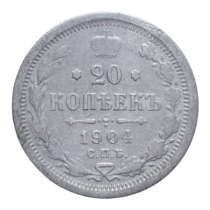 reverse: RUSSIA NICOLA II 20 KOPEKI 1904 R AG. 3,34 GR. MB/qBB