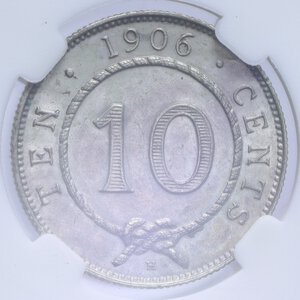 reverse: SARAWAK J. BROOKE 10 CENTS 1906 NI. 2,70 GR. AU50 (CLASSICAL COIN GRADING AA331445)