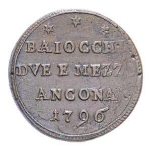reverse: ANCONA PIO VI (1775-1799) DUE BAIOCCHI E MEZZO 1796 SAMPIETRINO CU. 17,45 GR. BB+