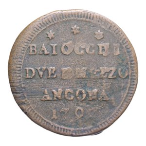 reverse: ANCONA PIO VI (1775-1799) DUE BAIOCCHI E MEZZO 1796 SAMPIETRINO CU. 15,01 GR. BB